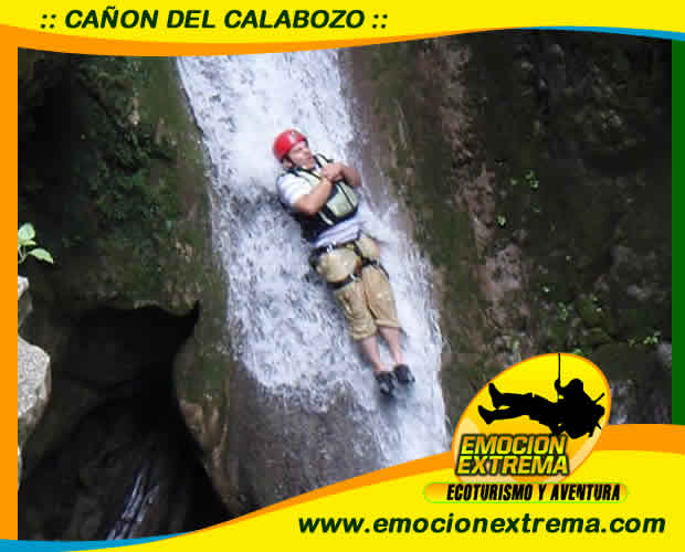 CAÑON DEL CALABOZO CUENTA CON 6 RAPELES EN CASCADAS, SALTOS AL AGUA , 2 EMOCIONANTES TOBOGANES NATURALES, IDEAL PARA PRINCIPIANTES Y COMO ENTRENAMIENTO PREVIO A MATACANES, MUY CERCA DEL PARQUE LA ESTANZUELA EN MONTERREY VIVE ESTAAVENTURA CON  EMOCIONEXTREMA.COM